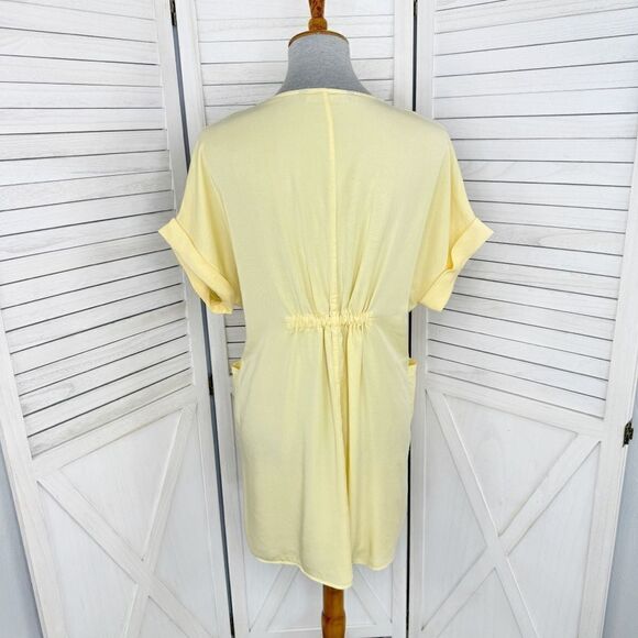 Zara Button Front Tie Waist Shirt Dress Yellow XS Cap Sleeve - Picture 5 of 14